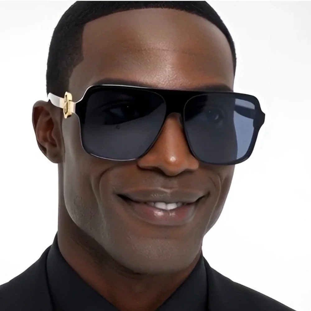 Men Sunglasses Classy Square‎ Dark Black Lens Cholo Style Hip Hop Flat Top Gold